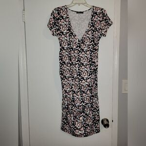 PattyBoutik Geometric Print Maternity Midi Dress Stretchy Pregnancy Dress